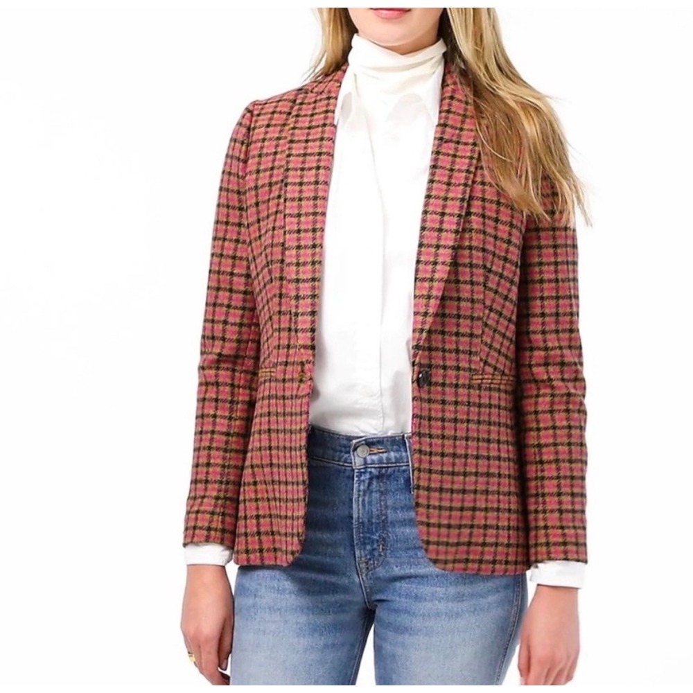 J.Crew Parke Plaid Pink Mustard Blazer Jacket 6P English Moon Wool Prep Clueless